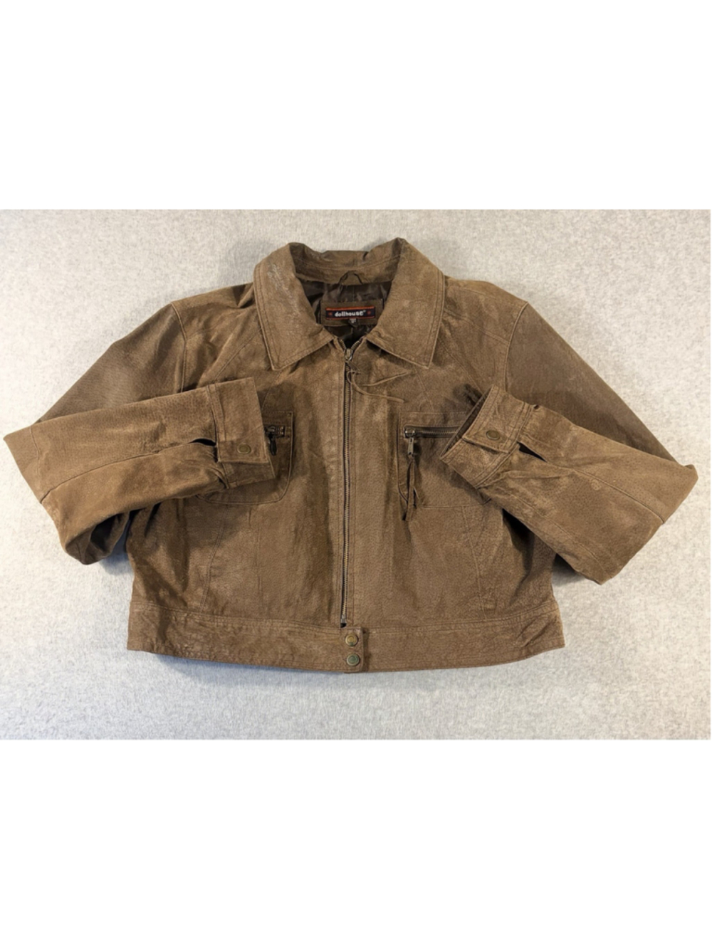 Dollhouse Women’s XL Brown Suede Leather Jacket Full Zip Utility Y2K
